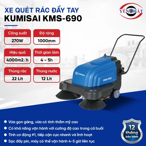Xe quét rác đẩy tay mini chạy ắc quy Kumisai KMS-690 2