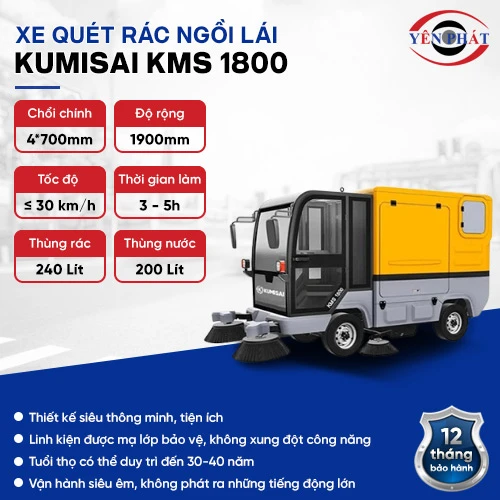 Xe quét rác công nghiệp ngồi lái Kumisai KMS 1800 2