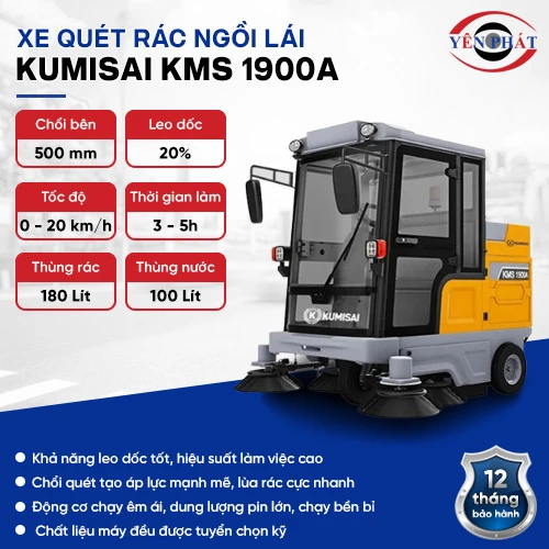Xe quét rác công nghiệp ngồi lái Kumisai KMS 1900A 2