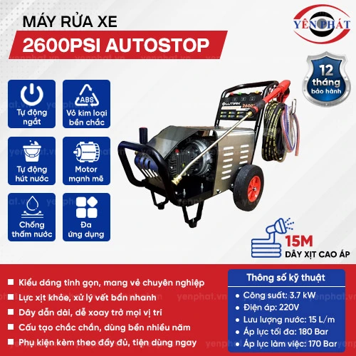 Máy rửa xe cao áp 2600PSI Autostop 2