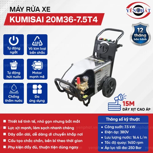 Máy xịt rửa xe công nghiệp Kumisai 20M36-7.5T4 2