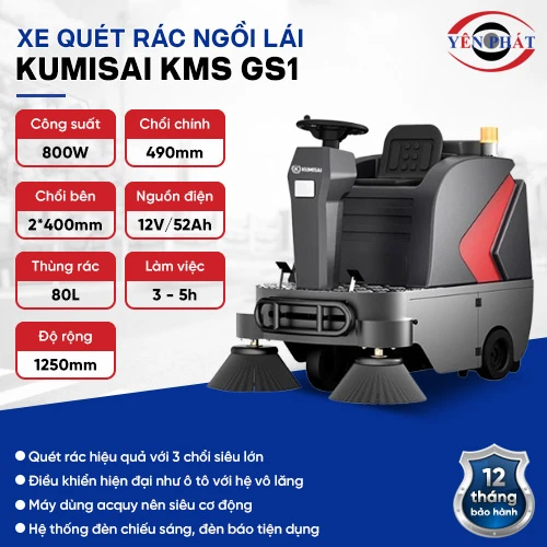 Xe quét rác công nghiệp ngồi lái Kumisai KMS GS1 2