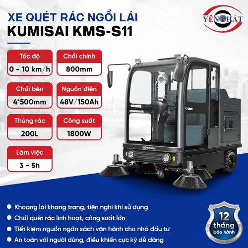 Xe quét rác ngồi lái công nghiệp Kumisai KMS-S11 2