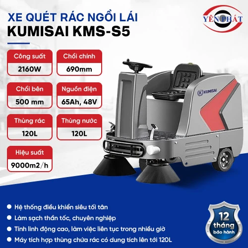 Xe quét rác ngồi lái nhà xưởng Kumisai KMS-S5 2
