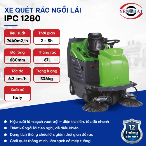 Xe quét rác đường ngồi lái công nghiệp IPC 1280 2
