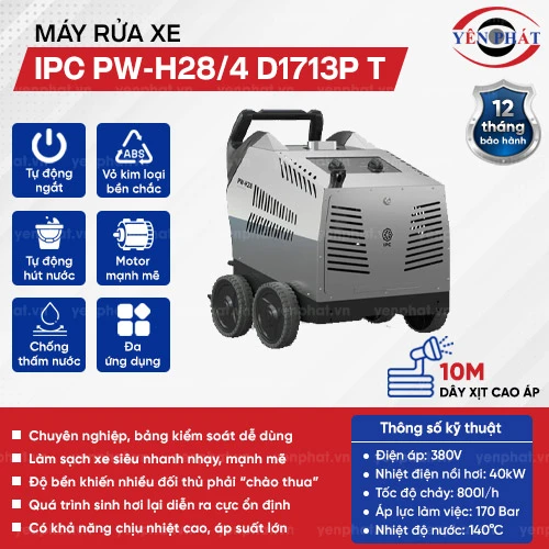 Máy rửa xe nước nóng IPC PW-H28/4 D1713P T (4 bánh, vỏ inox) 2