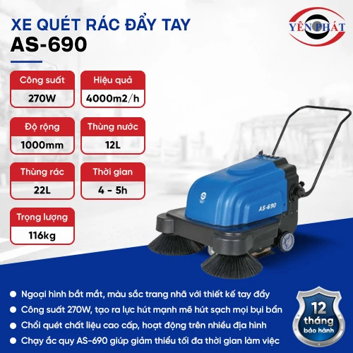 Máy quét rác đường đẩy tay mini chạy bằng ắc quy AS-690 2