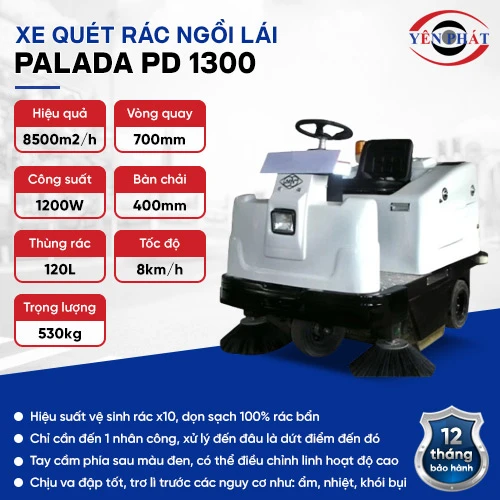 Xe quét rác công nghiệp nhà xưởng Palada PD 1300 2