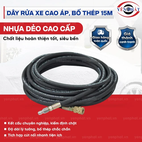 Dây rửa xe áp lực cao, bố thép 15m 2