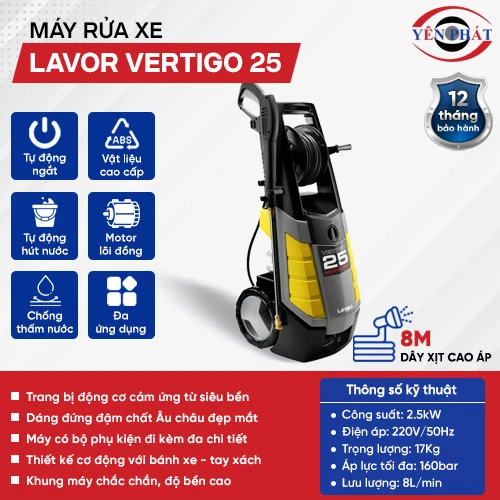 Máy nén rửa xe mini gia đình Lavor Vertigo 25 2