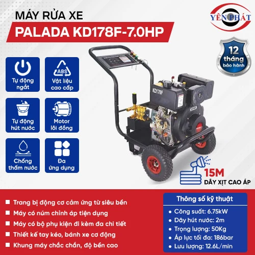 Máy phun rửa xe hơi cao áp Palada KD178F-7.0HP 2