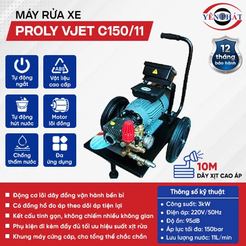 Máy rửa xe ô tô cao áp Proly VJET C150/11 2