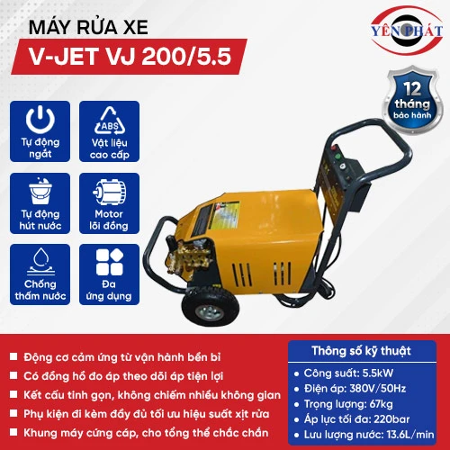 Máy bơm rửa xe ô tô công nghiệp V-JET VJ 200/5.5 2