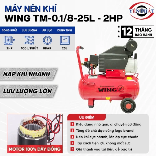 Máy nén khí đầu liền Wing TM-0.1/8-25L - 2HP 2