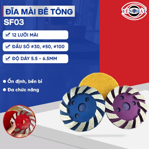 Đĩa mài bê tông SF03 12 lưỡi có miếng dán 2