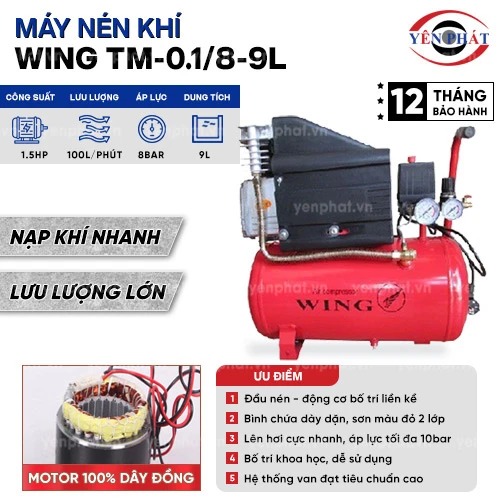 Máy nén khí đầu liền Wing TM-0.1/8-9L 2