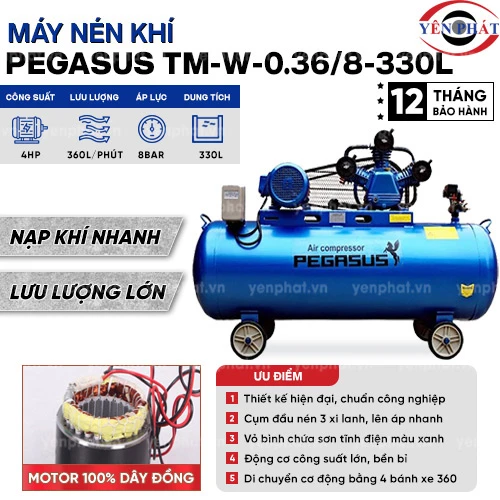 Máy nén khí dây đai Pegasus TM-W-0.36/8-330L (380V) 2