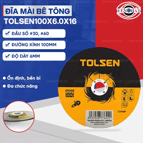 Đĩa mài đá bê tông TOLSEN100x6.0x16 2