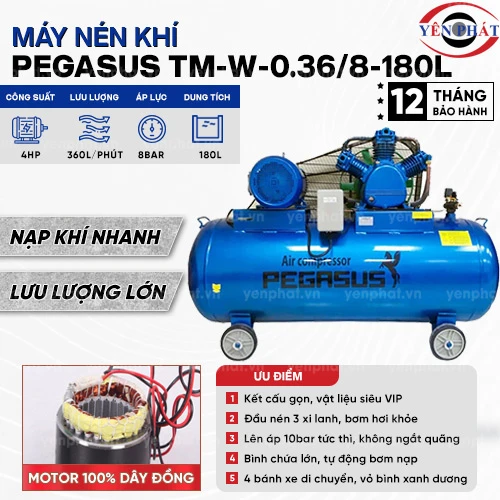 Máy nén khí dây đai Pegasus TM-W-0.36/8-180L 2