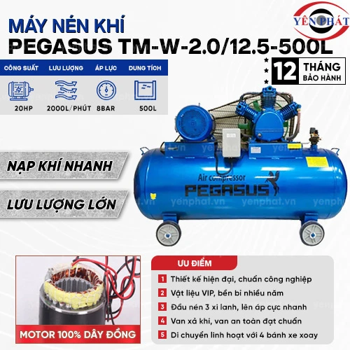 Máy nén khí dây đai Pegasus TM-W-2.0/12.5-500L 2