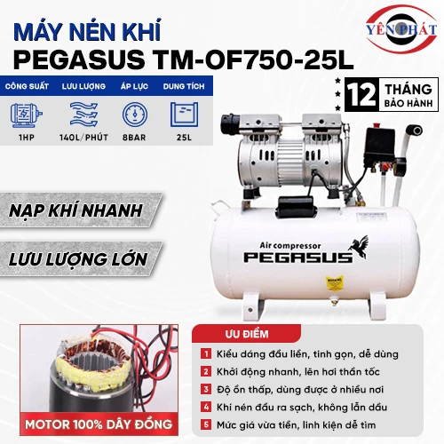 Máy nén khí giảm âm PEGASUS TM-OF750-25L 2