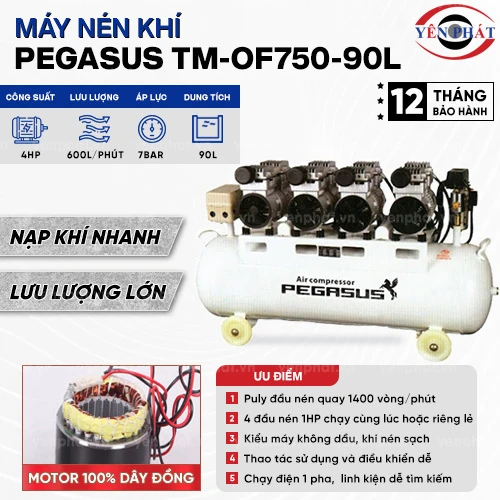 Máy nén khí giảm âm PEGASUS TM-OF750-90L 2