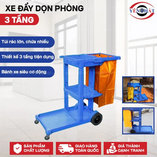 Xe đẩy dọn phòng 3 tầng công nghiệp 2