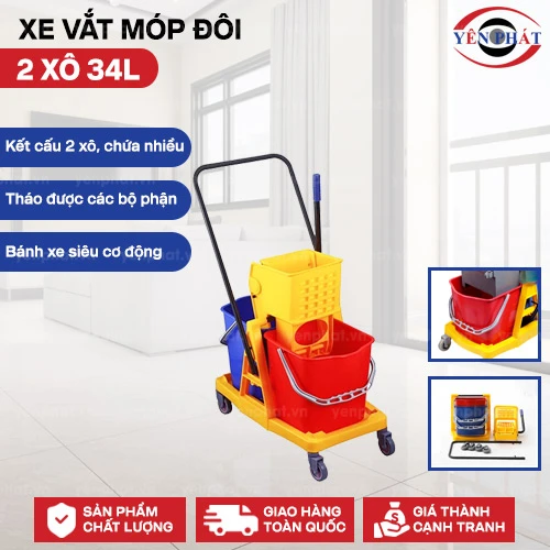 Xe vắt móp đôi 2 xô 34L 2