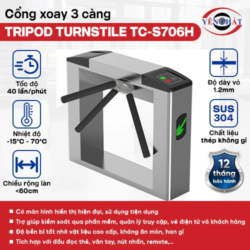 Cổng xoay 3 càng Tripod Turnstile TC-S706H 2
