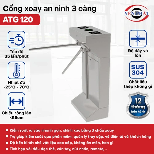 Cổng xoay an ninh 3 càng ATG 120 2