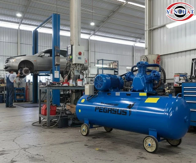 Máy nén khí Quảng Ninh trong gara