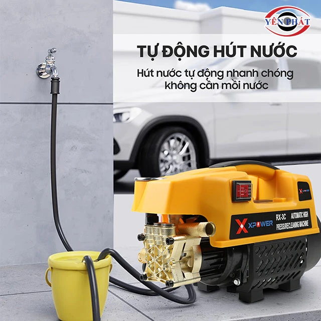 máy rửa xe gia đình tụ hút nước