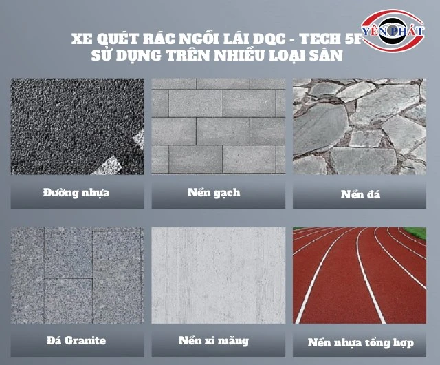 xe quét rác ngồi lái DQC - Tech 5F dùng trên nhiều mặt sàn