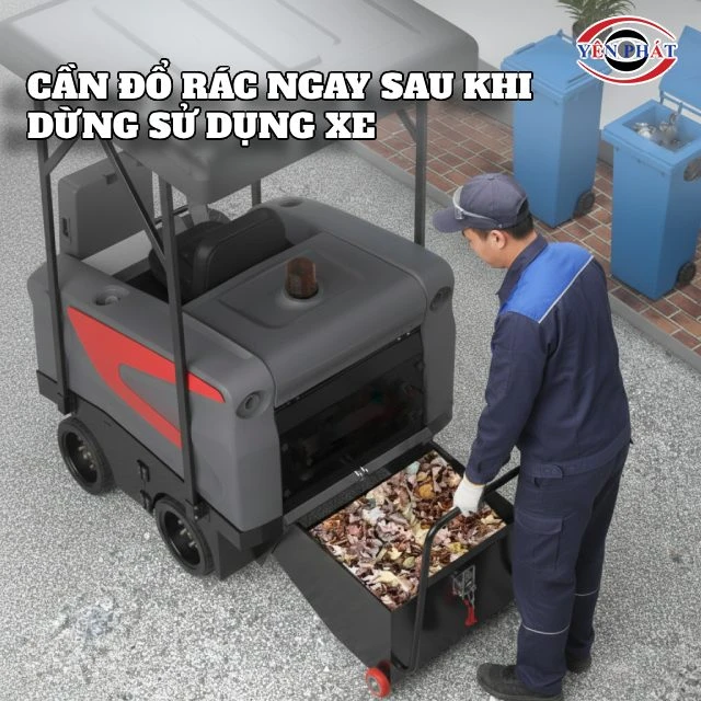 đổ rác sau khi dùng xe quét rác DQC - Tech 140F