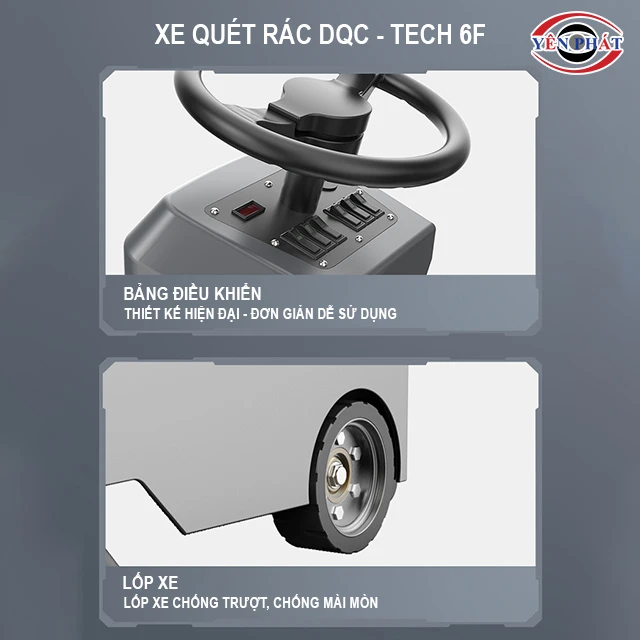 bảng điều khiển và bánh xe của Xe quét rác DQC - Tech 6F