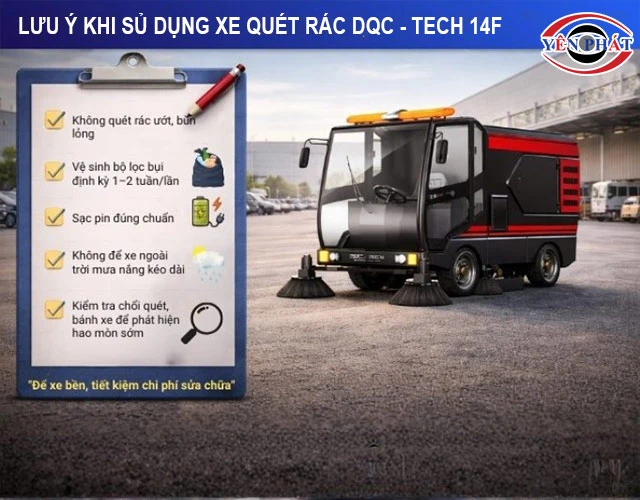 lưu ý khi dùng Xe Quét Rác Ngồi Lái DQC - Tech 14F