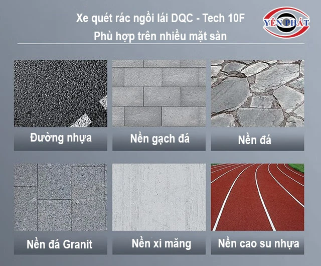 xe quét rác DQC - Tech 10F phù hợp nhiều mặt sàn