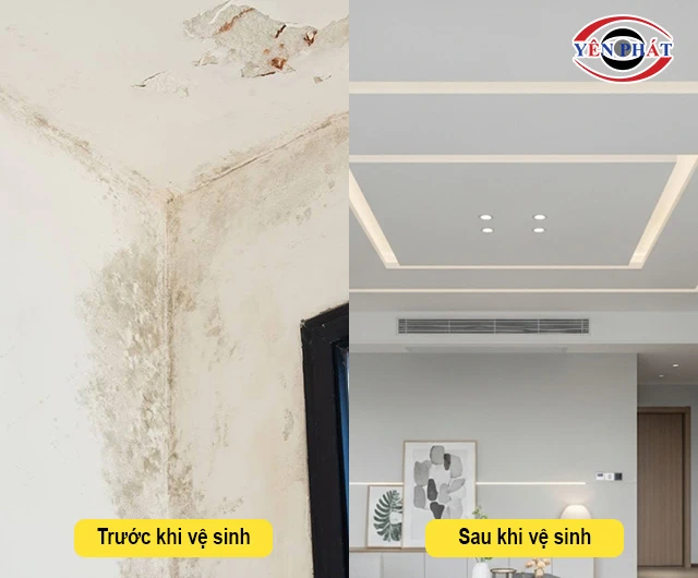 trần thạch cao trước và sau khi vệ sinh