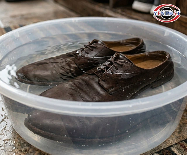 ngâm giày da bị mốc vào nước
