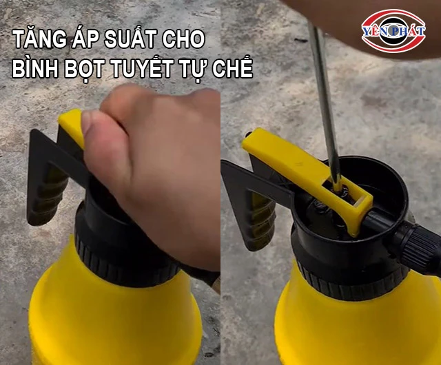 cách tăng áp suất cho bình bọt tuyết tự chế