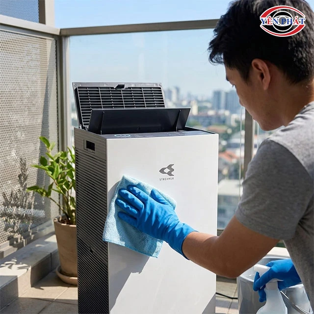 vệ sinh vỏ ngoài của máy lọc không khí Daikin