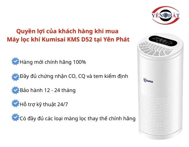 Mua Máy lọc không khí Kumisai KMS D52 tại Yên Phát được nhận nhiều quyền lợi