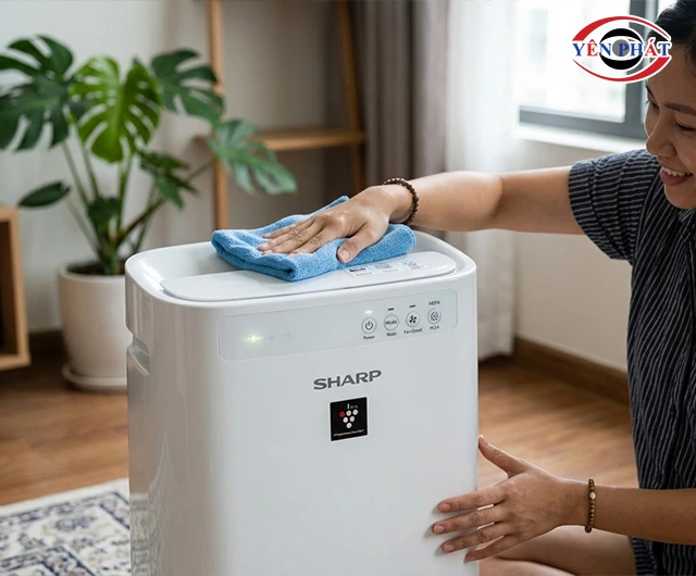 Vệ sinh vỏ ngoài máy lọc không khí Sharp