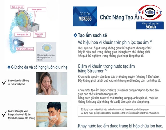 Máy lọc không khí daikin mck555avmvw tạo ẩm