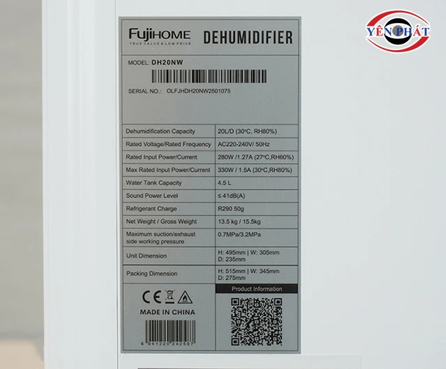 tem nhãn của máy hút ẩm 20 lít