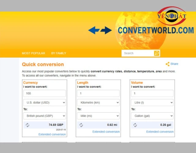 Sử dụng website Convert World để quy đổi đơn vị bar