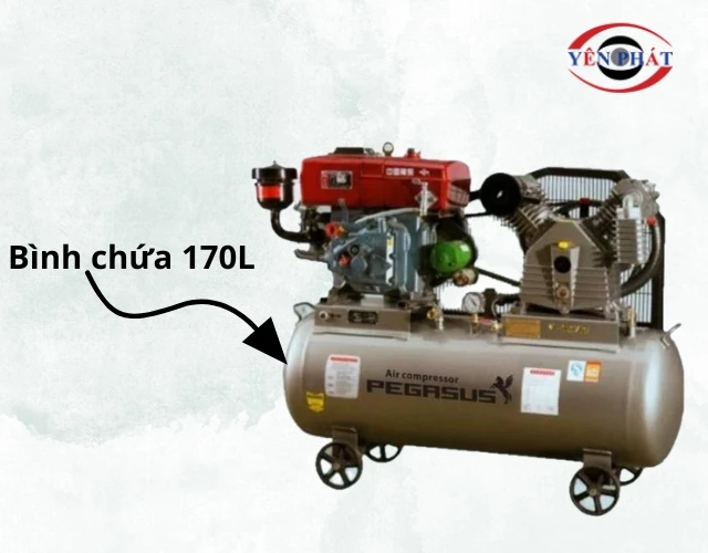 Máy nén khí Pegasus TMV-0.48/16/ZG-C có dung tích chứa 170L