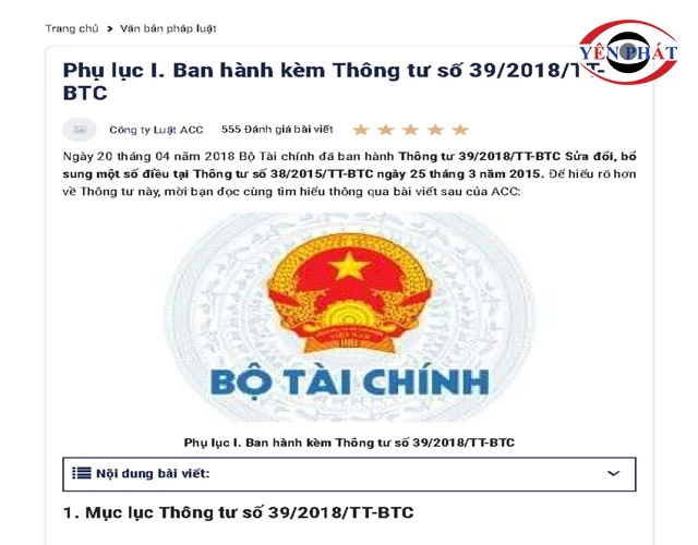 Thông tư 39/2018/TT-BTC