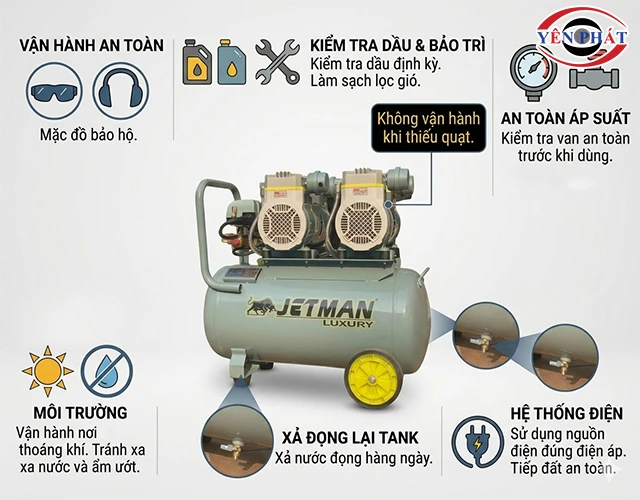 lưu ý khi sử dụng máy nén khí không dầu JETMAN NKF-1600*2T50