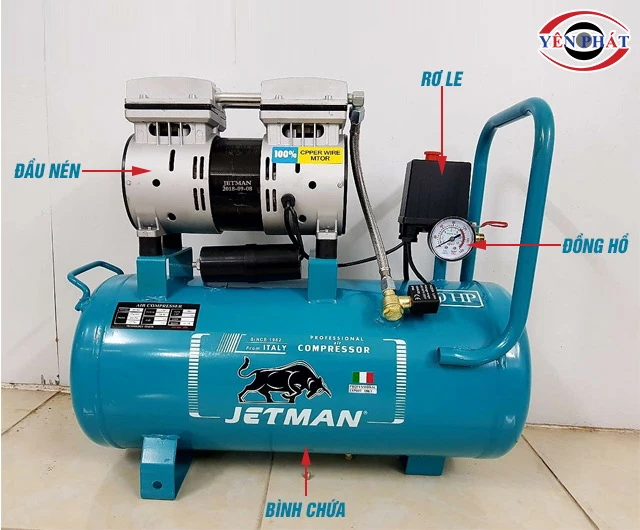 kết cấu máy nén khí không dầu Jetman JM-580 (rơle điện tử) 